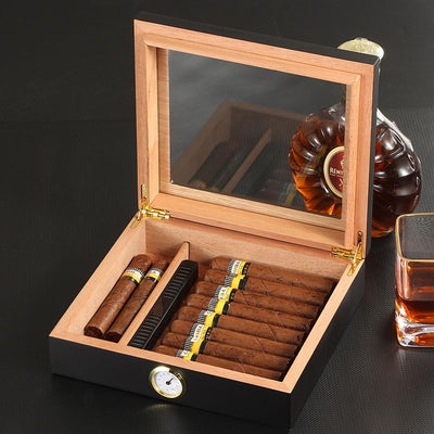 Glass Top Humidor with Hygrometer - Cigar Drape Accessories